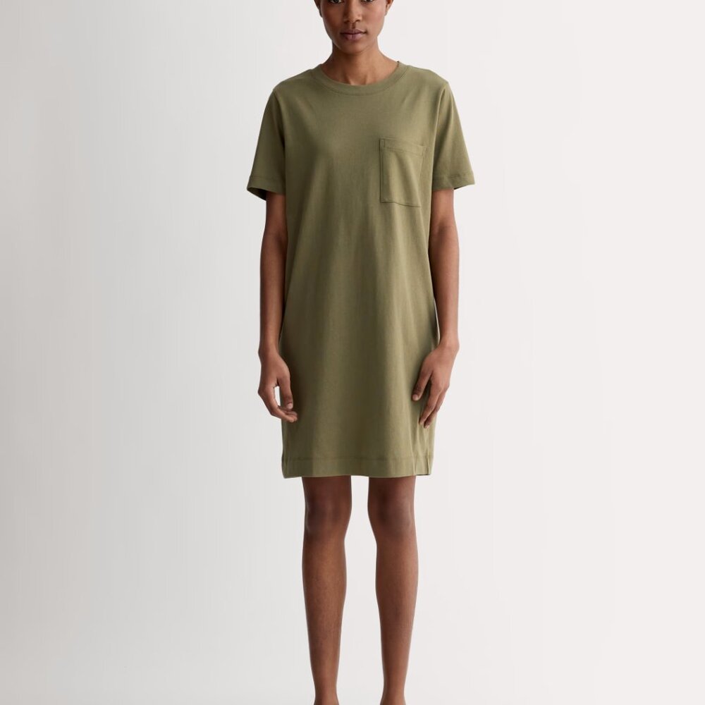 Everlane The Organic Cotton Weekend Tee Dress, Kalamata Olive, Size Small